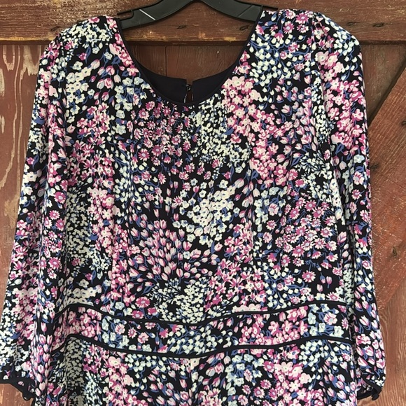 Talbots crepe floral set-in waistband lined crew neck 3/4 button sleeve midi NWT - Picture 2 of 8